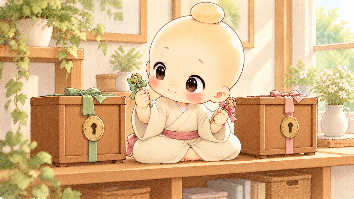 2つの金庫と別々の鍵を見比べる禅ちゃん